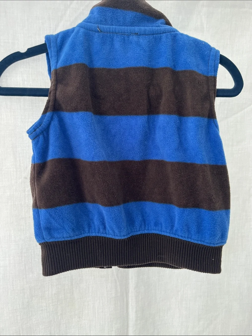 Carter's Blue and Brown Striped Fleece Vest with Yellow Truck Patch